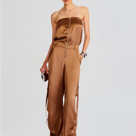 Retrofete Satin Brown Strapless Jumpsuit